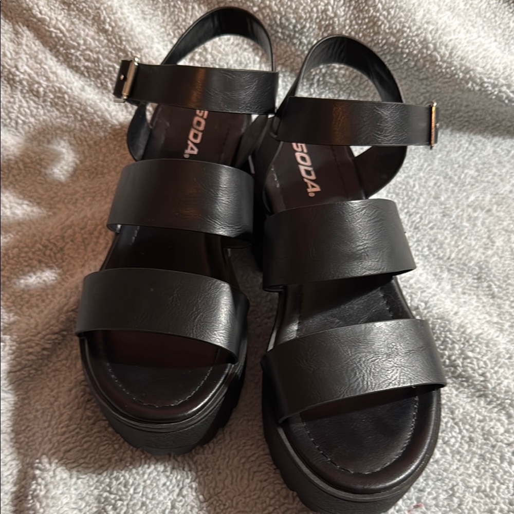 Soda Black Strappy Sandals